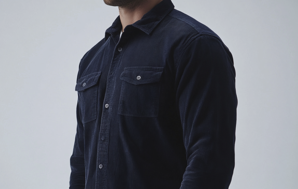 navy blue corduroy fabric men's shirt